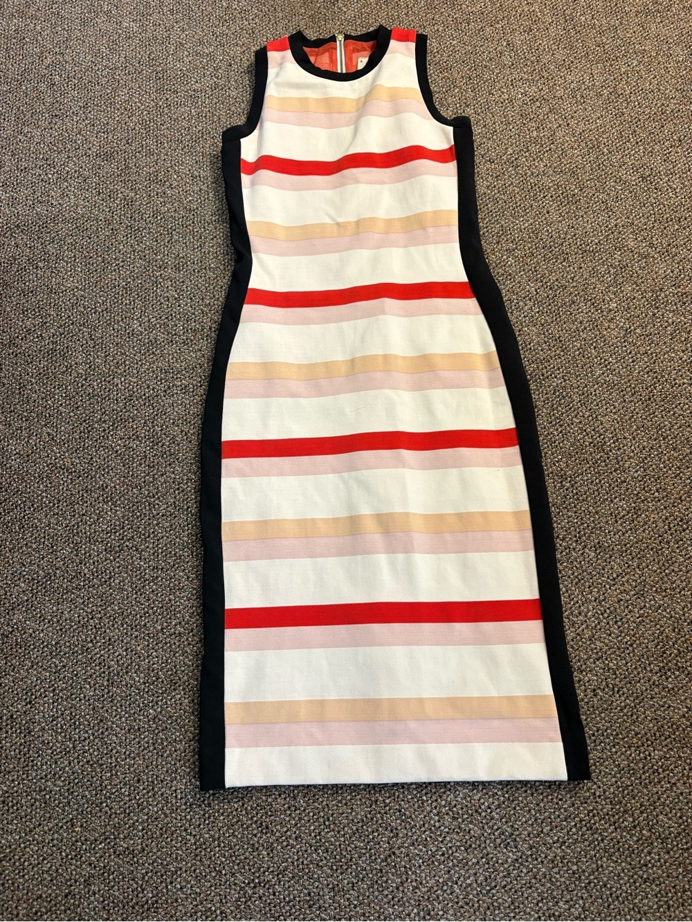Nicole Miller White Midi Sheath with Red, Pink & Tan Stripes